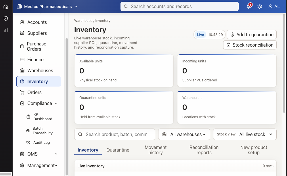 LIVE INVENTORY VIEW FOR ALL ORDERS AND WAREHOUSES